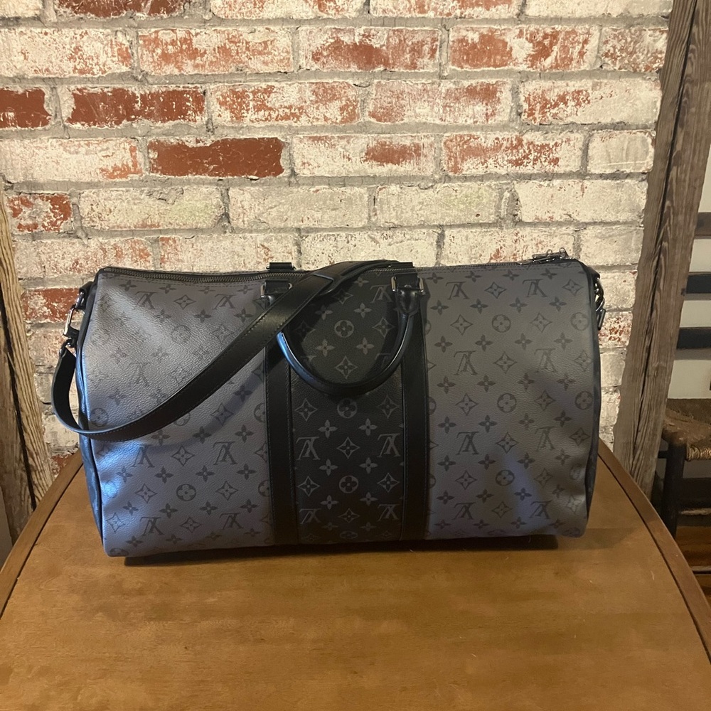 Luxury Black and Gray Monogram Duffel Bag